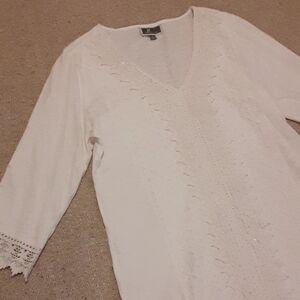 White V-Neck Lace Blouse